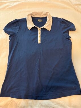 Navy Polo Top with White Collar
